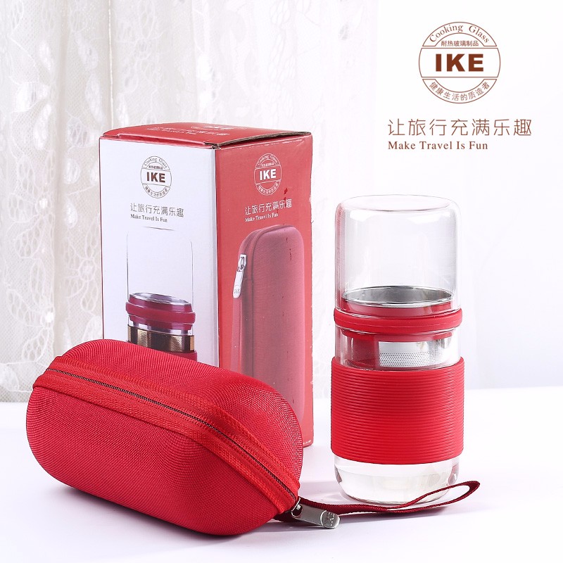 ike一柯旅行茶具便携式茶具高硼硅玻璃茶杯 红色