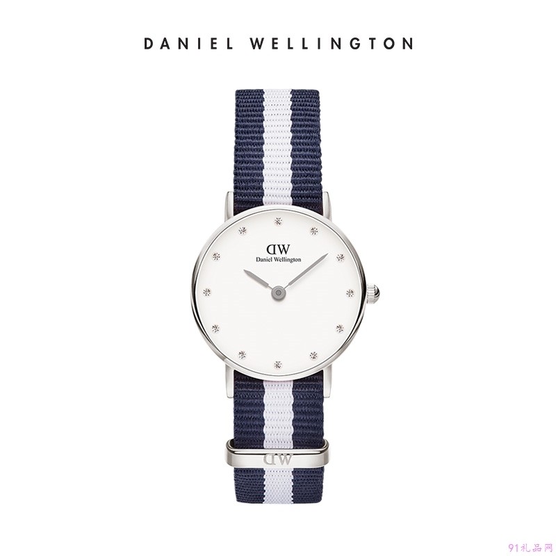 丹尼尔惠灵顿（DanielWellington）手表DW女表26mm银色边尼龙带超薄女士石英手表0928DW