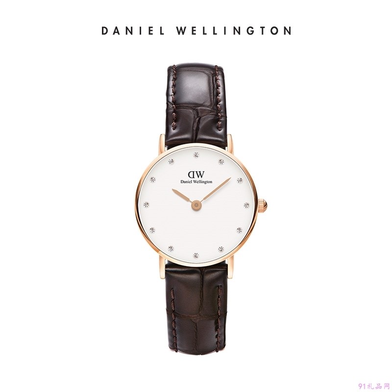 丹尼尔惠灵顿（Daniel Wellington）手表DW女表皮质表带26mm表盘金边超薄女士石英手表0902DW